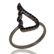 Natural Blue Sapphire Ring Black Rhodium 925 Sterling Silver Birthstone Jewelry