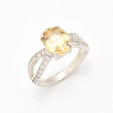 3.10 Ct Citrine  White Topaz Engagement Prong Ring 925 Solid Silver