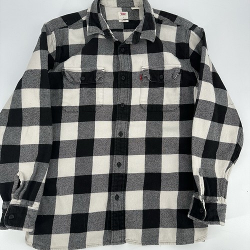 Camisa de franela Levi's The Worker para hombre talla M negra blanca a cuadros calce relajado - Imagen 2 de 4