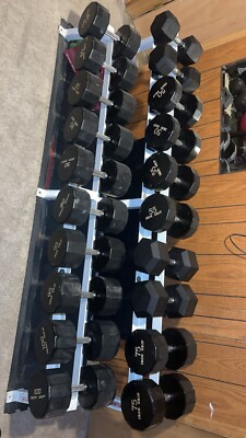 High-end commercial gym equipment. Iron Grip Urethane dumbbells and rubber plate