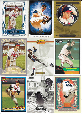 Warren Spahn 11 Card Lot with No-Hitters & Other Inserts NM