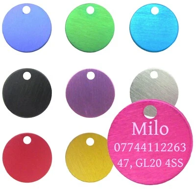 Dog Cat Pet Tag ID Tags Personalised Engraved 22mm Anodised Design Pet Collar