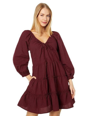 Madewell L81221 Teresa Cabernet Long Sleeve Tie Retro Mini Dress Size 0