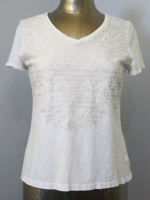 ヒーコＹ Zenergy by Chico's White Graphic Shirt Womens Size 1 Chest 36 V