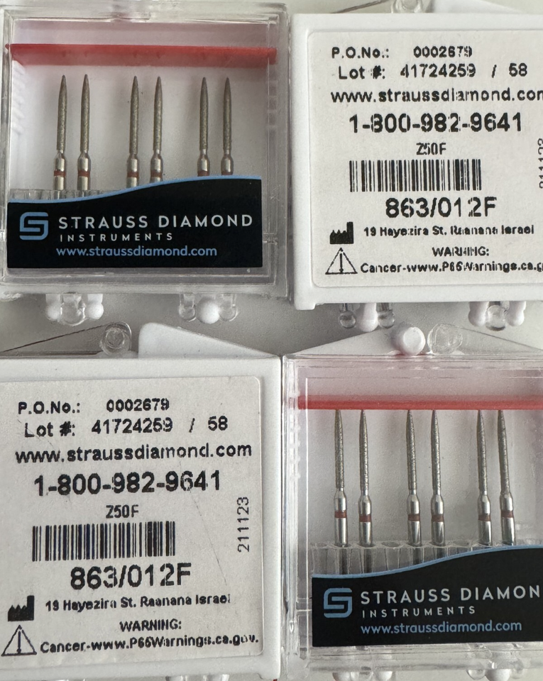 Strauss Diamond Instruments Strauss Dental Diamond Burs 6/pk 863/012F FG Fine Grit Pointed Cylinder ...