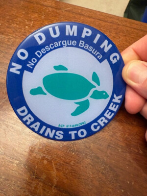  No Dumping  Storm Drain Creek Emblem / disk.  4  diameter.  
