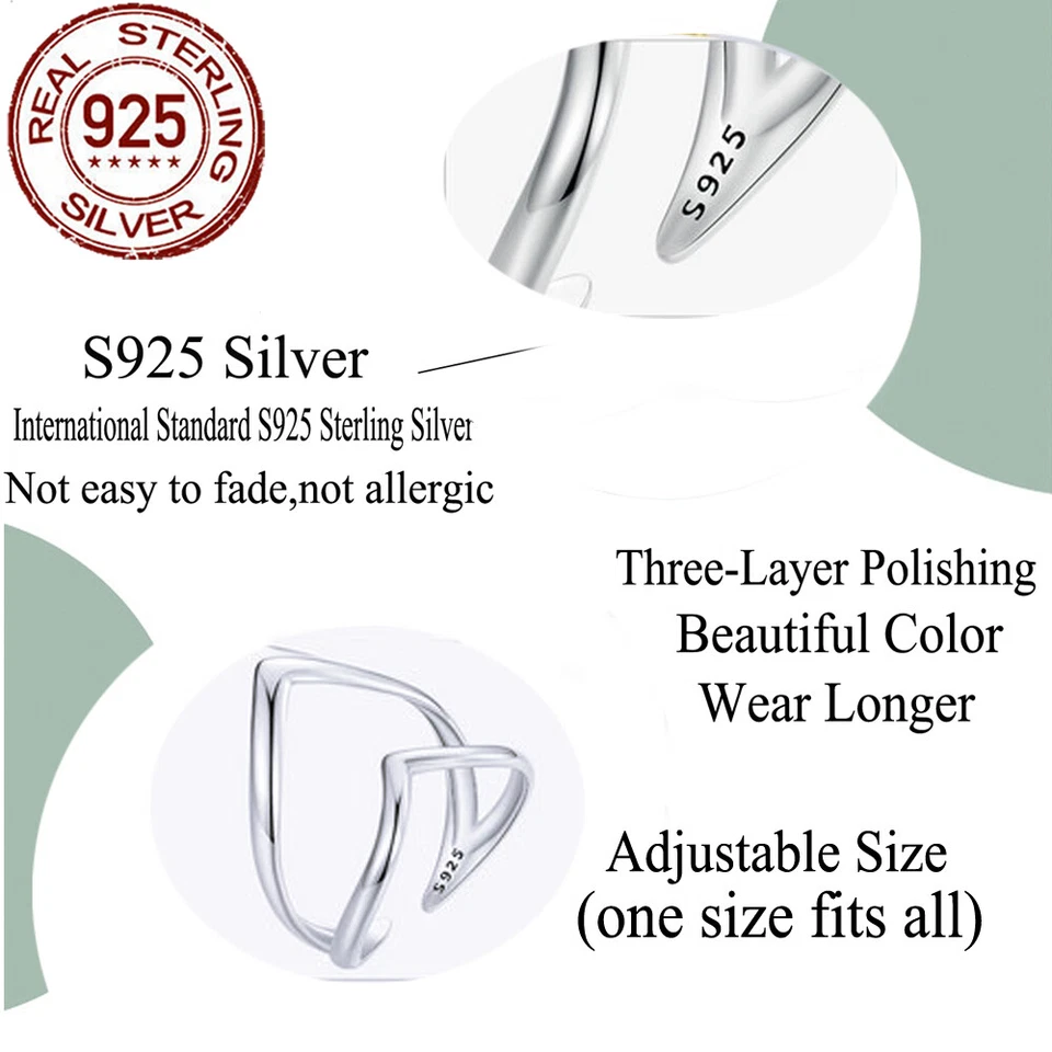 Adjustable Solid 925 Sterling Silver Wishbone Midi Thumb Engagement Finger Ring - Image 4 of 4