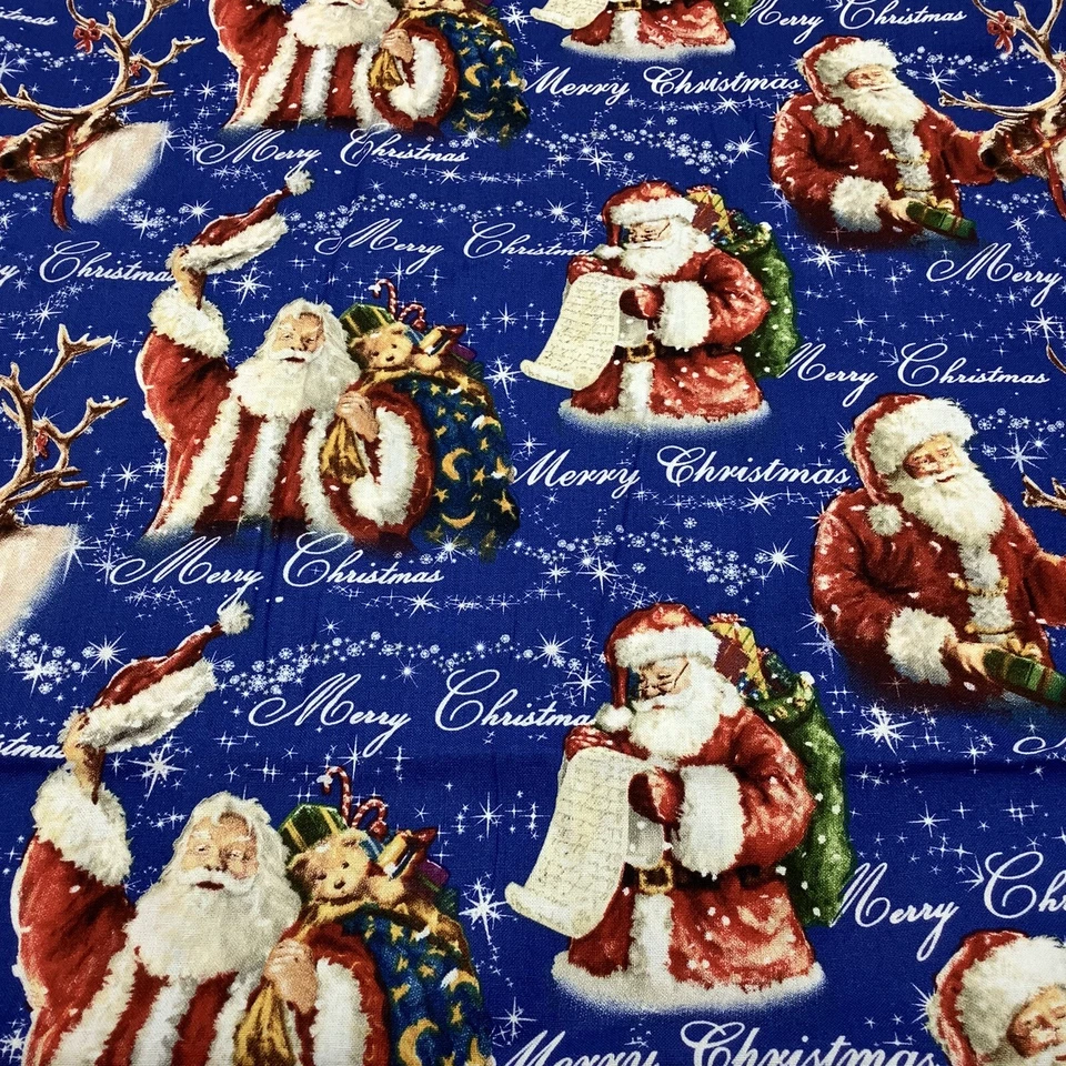 Merry Christmas Blue Santa Claus Blue Reindeer David Textiles Fabric 1.5 Yard - Image 3 of 4