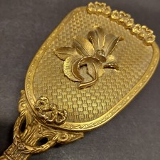 Vtg Vanity Lady's Brush Ornate Handle Gold Tone Floral Bows Hollywood Regency