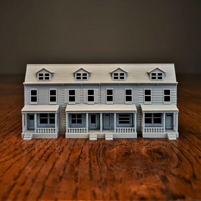 Z-Scale Pennsylvania Row House 4 Unit Model Brick&Wood Ext. 1:220 Scale Building