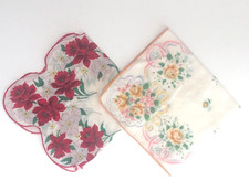 Vintage Floral Handkerchiefs LOT of 2 Flowers Floral Hanky Hankie Pretty