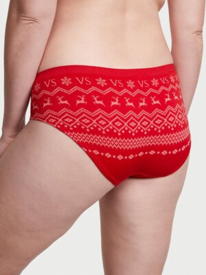 New VS Christmas Lipstick Reindeer Fairisle Seamless Hiphugger Panty Size Large