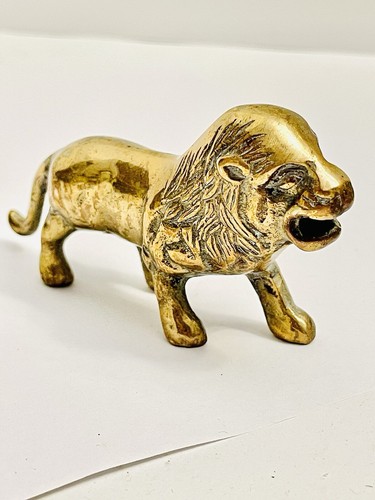 Vintage Roaring Brass Lion Figure Mid Century Modern MCM 4.5" wide X 2.75" tall - Picture 1 of 10