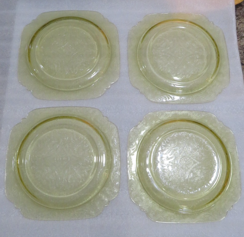 Vintage Federal Madrid Gelb Vertiefung Glas 8 7/8" Mittagessen Teller Menge 4 - Bild 3 von 3