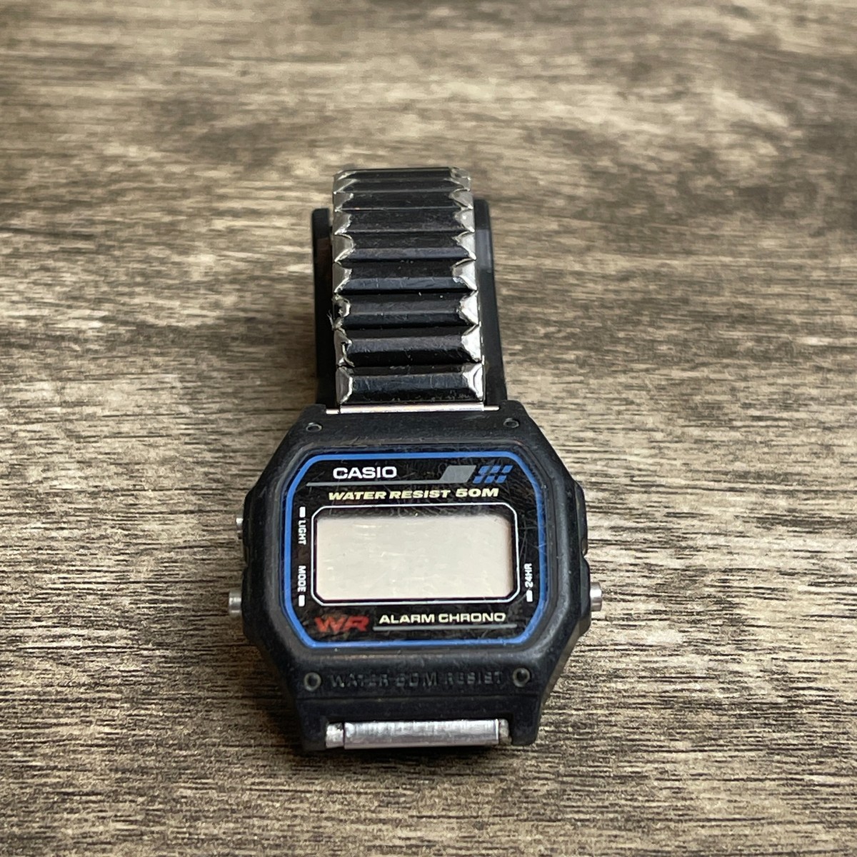 Vintage Casio 590 W-70B Unisex Black Alarm Chrono Stainless Steel