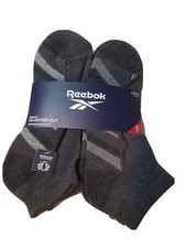 New Reebok Men's 6-Pair Moisture Control Quater Cut Socks Gray Size 6-12.5