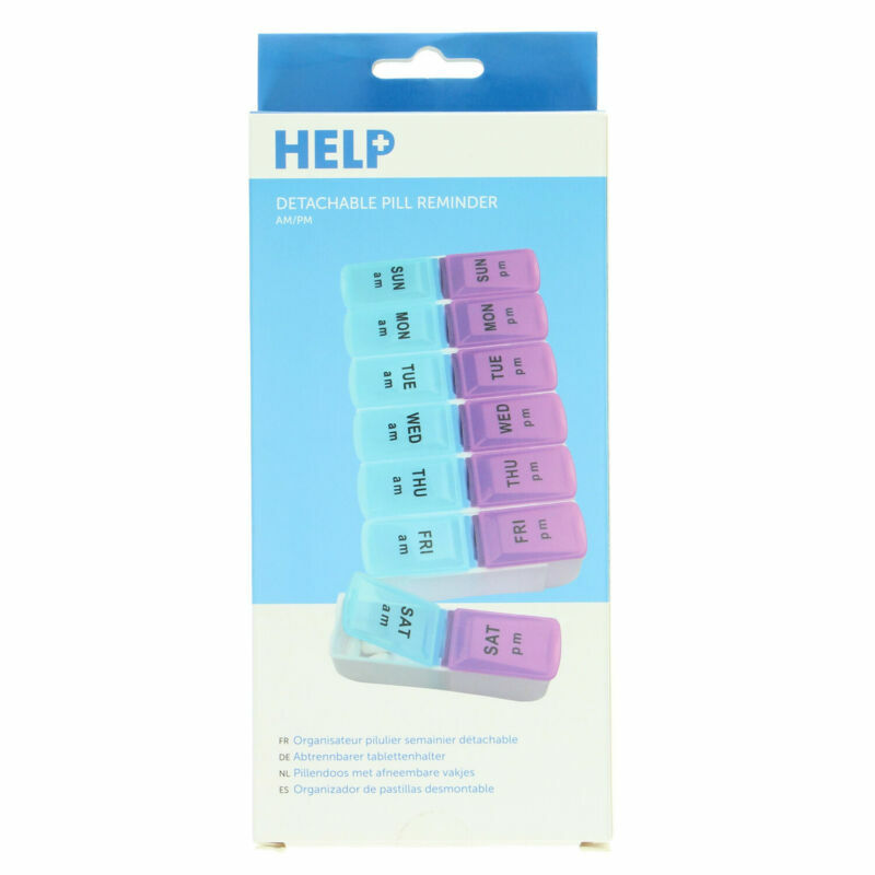 Help Pill Reminder AM/PM Seven Day Weekly Medication Colour Coded Compartments