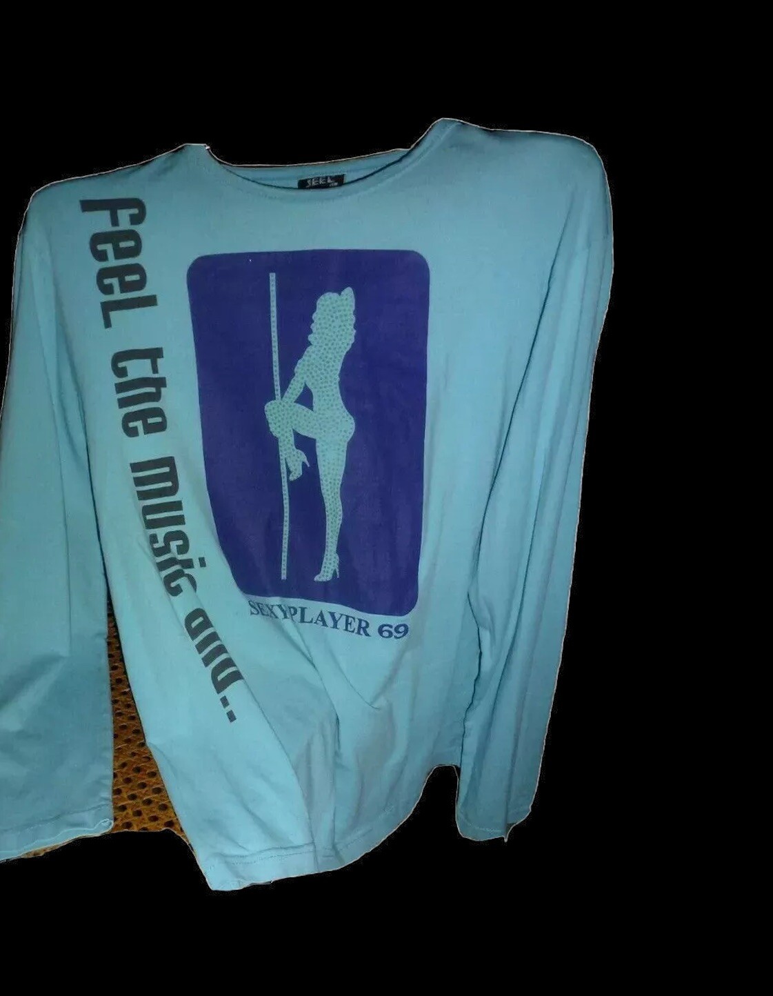 ALTRA JEEL * M L 50 52 54 * T shirt manica lunga seXy camicia stampa cotone turchese blu scuro