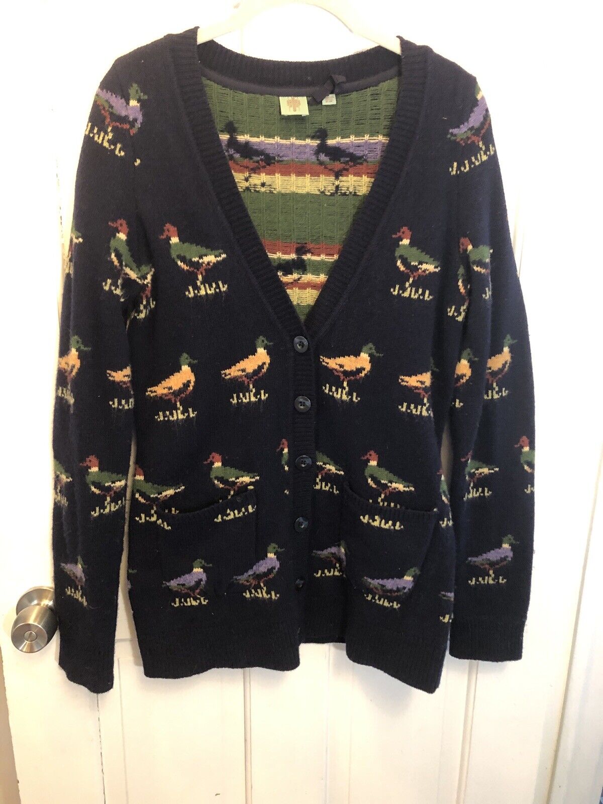 176.. Anthropologie HWR Mallard Duck Button Cardigan Wool Sweater S Flawless