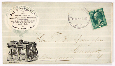Crown Point, NY. 1880 DOC w/m Shaded Star ties 3c BN on DPO Ad