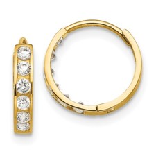 14k Yellow Gold Cubic Zirconia Children's Hinged Hoop Earrings Gift for Her
