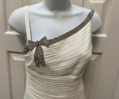 Rafael Cennamo Dress Long White Gown Asymmetrical Straps Bow 