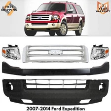 Front Lower Bumper Cover & Grille Assembly Kit For 2007-2014 Ford Expedition