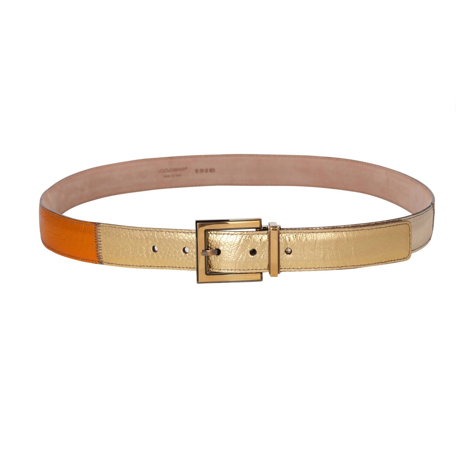 DOLCE & GABBANA  Metal Buckle Lizard Texture Leather Belt Orange Gold 95 38
