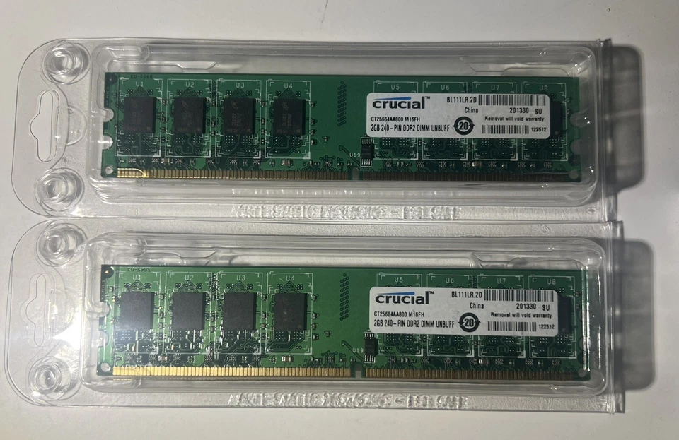 Crucial 4GB (2 X2GB) DDR2 800 PC2-6400 DDR2 DIMM - CT2KIT25664AA800 For Desktop - Image 2 of 2