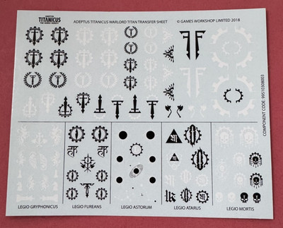 Adeptus Titanicus WARLORD TITAN TRANSFER SHEET - Space Marine - Neu - 40K