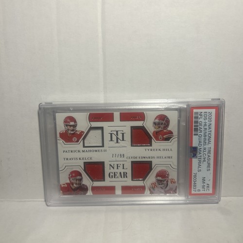 2020 National Treasures Quad Materials Mahomes Kelce Hill Helaire /99 Psa 8