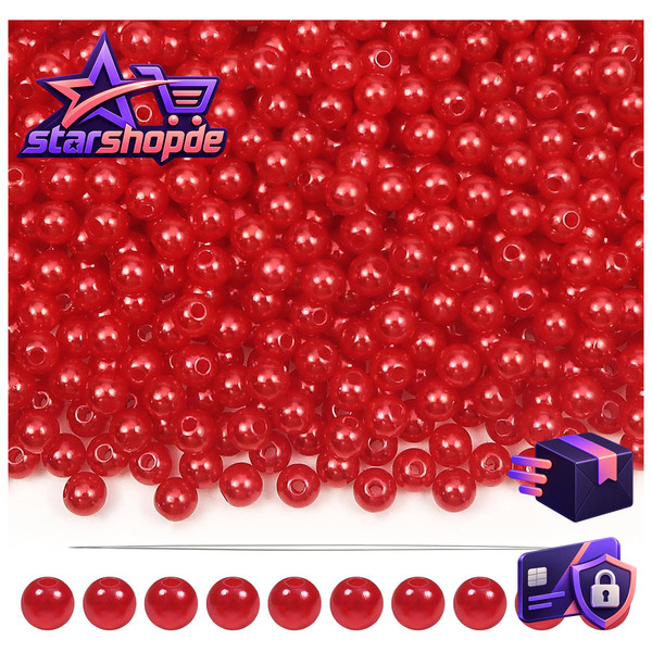 Perlen Zum AuffäDeln 1000 StüCk Rot 6Mm Runde Acryl Basteln Schmuck-image