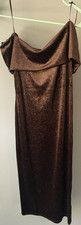 Brown Glitter Knit Bodycon Midi Dress Strappy Sleeveless Cowl Neck Party
