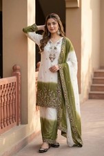 Olive Green Star Georgette Stylish Salwar Kameez With Dupatta For Functional