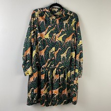 J. Crew Shirtdress Small in Giraffes Print Navy Saffron Green Jungle AR647