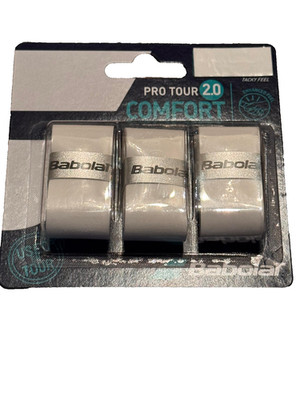 Babolat Pro Tour 2.0 Comfort Pack of 3 White Overgrips for Tennis Racquets