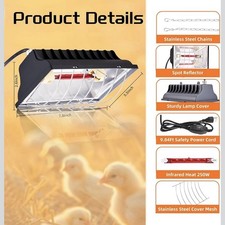 250W Chicken Coop Brooder Heater Adjustable Temp Lamp Aluminum Alloy Shade Pro
