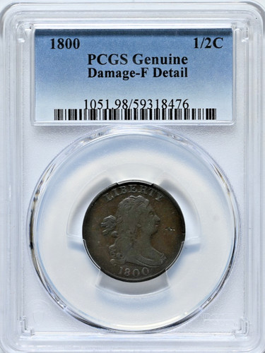 1800 1/2 Half Cent Draped Bust PCGS Genuine Damage-F Detail Coin