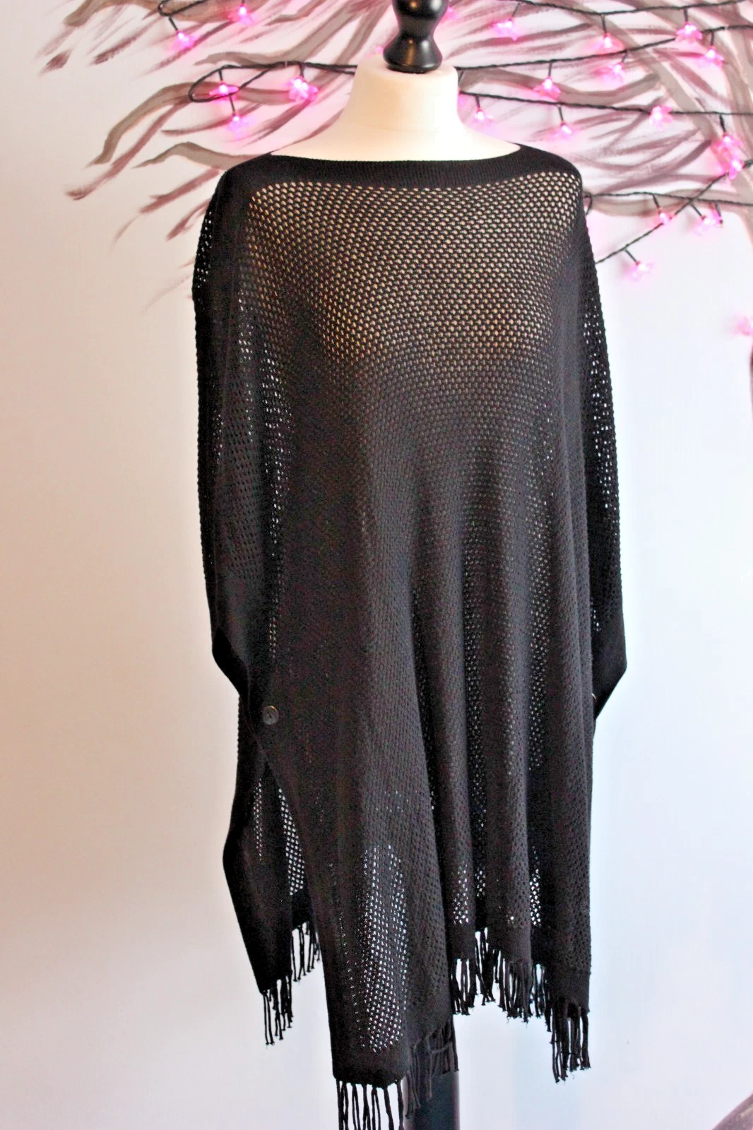 BNWT Gerry Weber Black Poncho Cape Shawl in Mesh Whimsygoth Grunge Punk Party