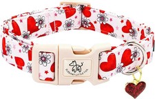 Valentine's Dog Collar, Flower Pink Heart Dog, Cotton Pet Collar Small 