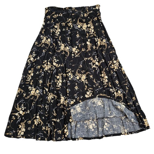 VTG Sag Harbor Petite Floral Print Button Front Maxi Skirt Black Beige Size M - Picture 4 of 7