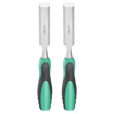 2pcs 15/16'' Steel Wood Chisel Beveled Edge Blade Flat Chisel with Handle Green