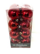 Holiday Time RED Christmas Ornaments x 16 Plastic Baubles Shiny