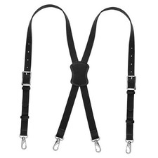 Grain Buffalo Leather Suspender for Men  0.2 inches thickness  Western Black