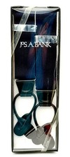 Jos A Bank Navy Nylon Button Suspenders Leather Ends Brass Adjusters-New in Box