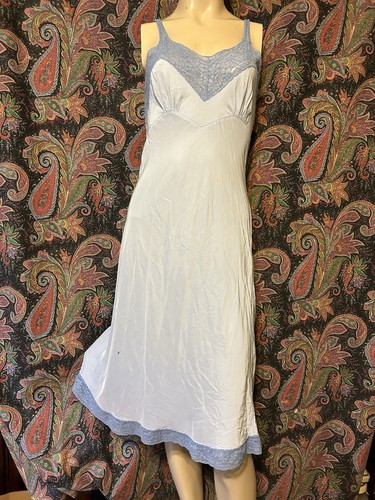 Vintage Elysee 1950's Blue Satin Empire Slip Nighty Lingerie (32-34)