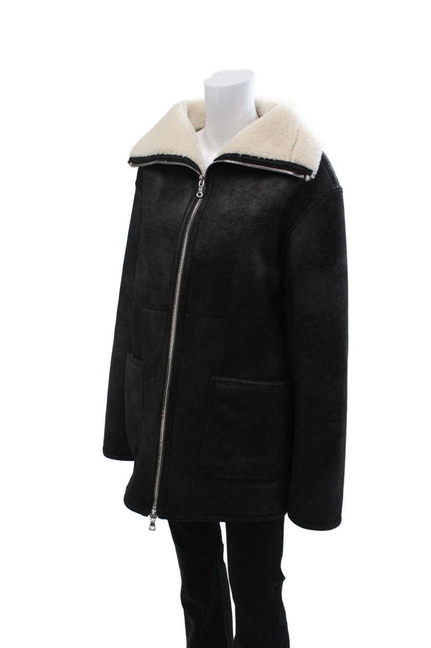 MNG Womens Black Collared Solid Polyester Coat Lo… - image 2