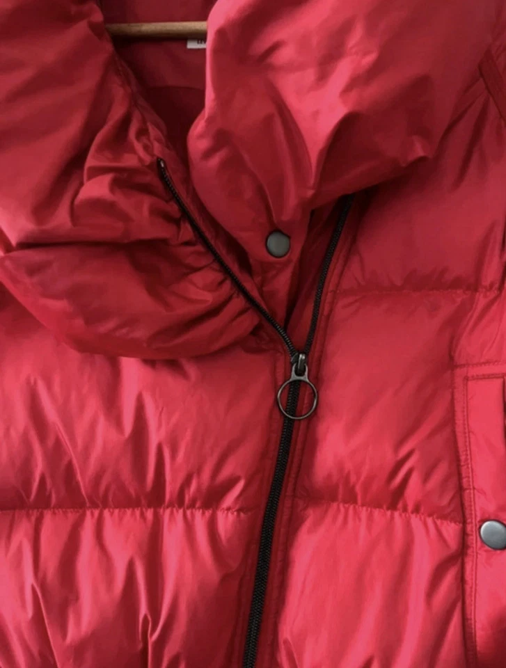 Levi’s Puffer Jacket Red Women M | Vintage Down Coat High Collar Belted Doudoune - Photo 3/4