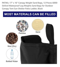 Canopy Weight Bags 12Pcs 17x16" 600D Oxford Waterproof Leg Weights Sandbag Black