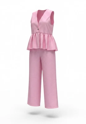 Damen Set 2-tlg. Weste Anzüge V-Ausschnitt rosa Ärmelloses Top und Hose Gr. S - Bild 1 von 4